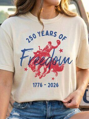 250 Years of Freedom Bucking Horse Tee, 1776-2026 Western Shirt